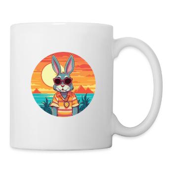 Rabbit Funny Cartoon Kawaii Beach Illustration - Mug - white - Right