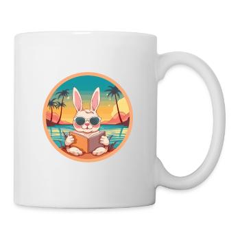 Hase Niedlich Lustige Karikatur Kawaii Buch Strand - Tasse - Weiß - Rechts