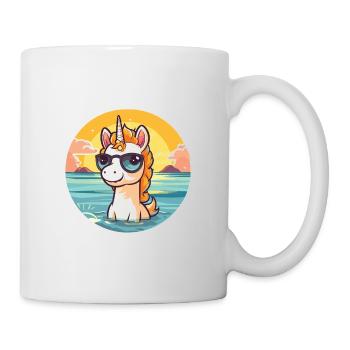 Unicorn Funny Cartoon Kawaii Beach Illustration - Mug - white - Right