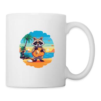Raccoon Funny Cartoon Kawaii Beach Illustration - Mug - white - Right