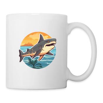 Requin drôle de dessin animé kawaii plage illustration - Mug blanc - blanc - Droite