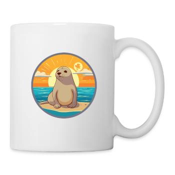 Sceau drôle de dessin animé kawaii plage illustration - Mug blanc - blanc - Droite