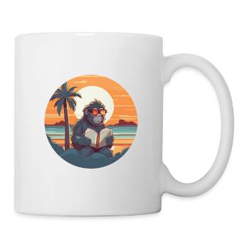Babouin Mignon Drôle Dessin Animé Kawaii Livre Plage - Mug blanc - blanc - Droite