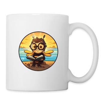 Abeille Mignon Drôle Dessin Animé Kawaii Livre Plage - Mug blanc - blanc - Droite