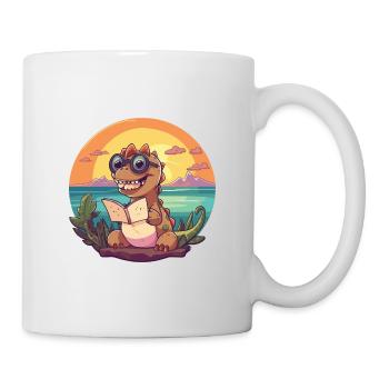 Dinosaure Mignon Drôle Dessin Animé Kawaii Livre Plage - Mug blanc - blanc - Droite