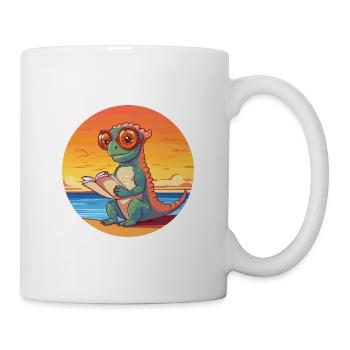 Chameleon Cute Funny Cartoon Kawaii Book Beach - Mug - white - Right