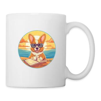 Corgi Chien Mignon Drôle Dessin Animé Kawaii Livre Plage - Mug blanc - blanc - Droite