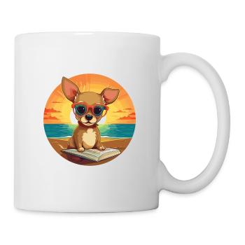 Chihuahua Chien Mignon Drôle Dessin Animé Kawaii Livre Plage - Mug blanc - blanc - Droite