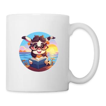 Cow Cute Funny Cartoon Kawaii Book Beach - Mug - white - Right