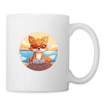Fuchs Niedliche Lustige Karikatur Kawaii Buch Strand - Tasse - Weiß - Rechts