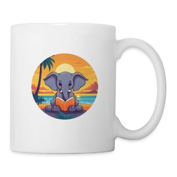 Elefant Niedlich Lustige Karikatur Kawaii Buch Strand - Tasse - Weiß - Rechts