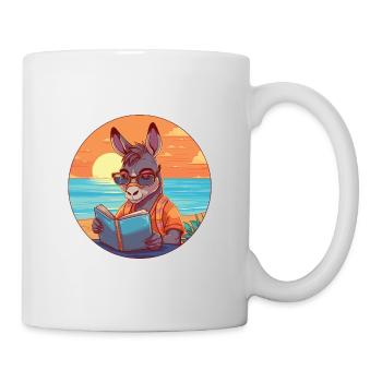 Esel Niedliche Lustige Karikatur Kawaii Buch Strand - Tasse - Weiß - Rechts