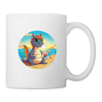 Drache Niedlich Lustige Karikatur Kawaii Buch Strand - Tasse - Weiß - Rechts