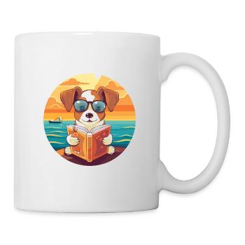 Chien Mignon Drôle Dessin Animé Kawaii Livre Plage - Mug blanc - blanc - Droite