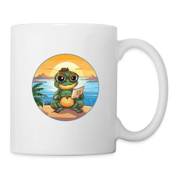 Grenouille Mignon Drôle Dessin Animé Kawaii Livre Plage - Mug blanc - blanc - Droite