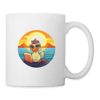 Ente Niedlich Lustige Karikatur Kawaii Buch Strand - Tasse - Weiß - Rechts