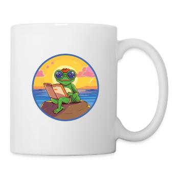 Grenouille Mignon Drôle Dessin Animé Kawaii Livre Plage - Mug blanc - blanc - Droite