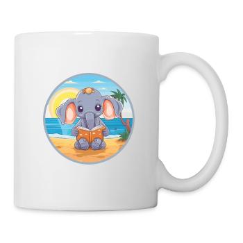 Elefant Niedlich Lustige Karikatur Kawaii Buch Strand - Tasse - Weiß - Rechts