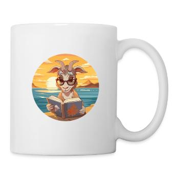 Chèvre Mignon Drôle Dessin Animé Kawaii Livre Plage - Mug blanc - blanc - Droite