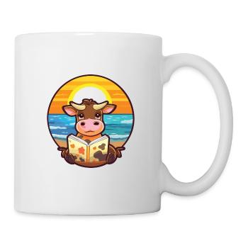 Cow Cute Funny Cartoon Kawaii Book Beach - Mug - white - Right