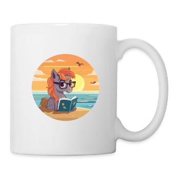 Pferd Niedlich Lustige Karikatur Kawaii Buch Strand - Tasse - Weiß - Rechts