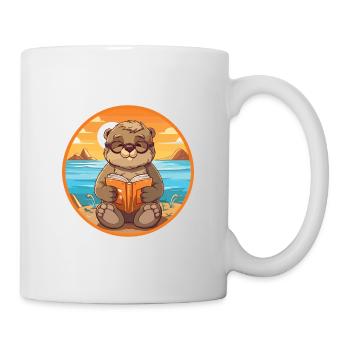 Otter Niedliche Lustige Karikatur Kawaii Buch Strand - Tasse - Weiß - Rechts