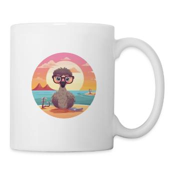 Autruche mignon drôle dessin animé kawaii livre plage - Mug blanc - blanc - Droite