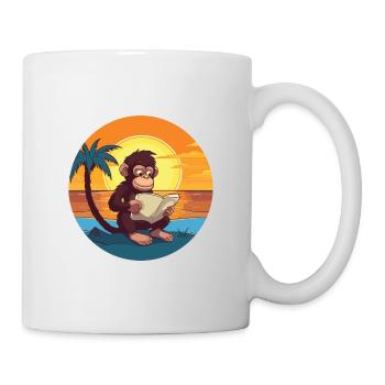 Affe Niedliche Lustige Karikatur Kawaii Buch Strand - Tasse - Weiß - Rechts