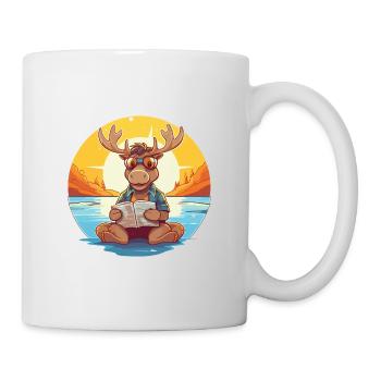 Elch Niedliche Lustige Karikatur Kawaii Buch Strand - Tasse - Weiß - Rechts