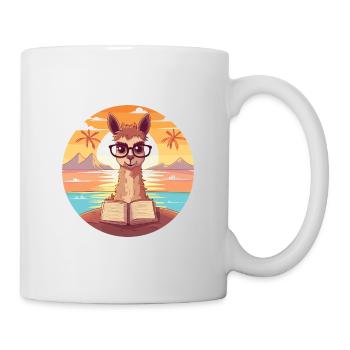 Llama Cute Funny Cartoon Kawaii Book Beach - Mug - white - Right