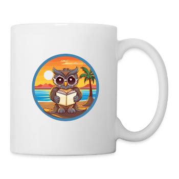 Eule Niedliche Lustige Karikatur Kawaii Buch Strand - Tasse - Weiß - Rechts