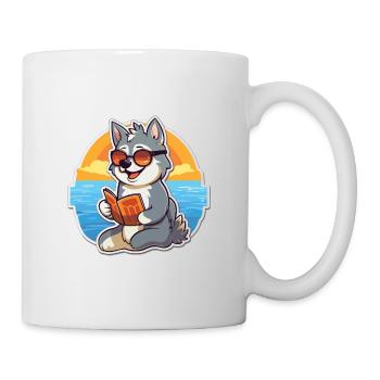 Husky Chien Mignon Drôle Dessin Animé Kawaii Livre Plage - Mug blanc - blanc - Droite