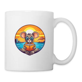 Maus Niedliche Lustige Karikatur Kawaii Buch Strand - Tasse - Weiß - Rechts