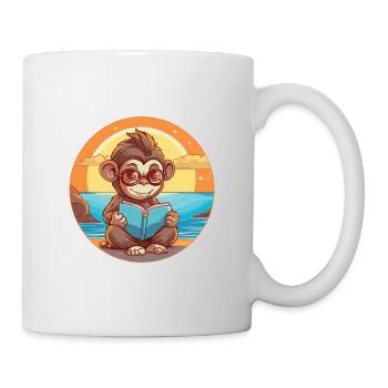 Affe Niedliche Lustige Karikatur Kawaii Buch Strand - Tasse - Weiß - Rechts
