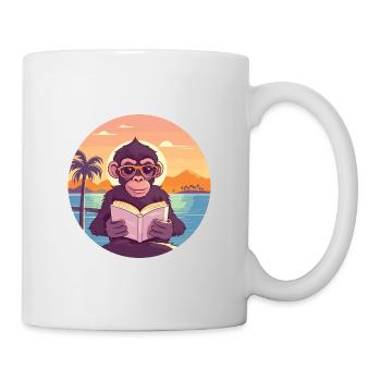 Affe Niedliche Lustige Karikatur Kawaii Buch Strand - Tasse - Weiß - Rechts