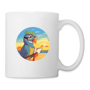 Parrot Cute Funny Cartoon Kawaii Book Beach - Mug - white - Right