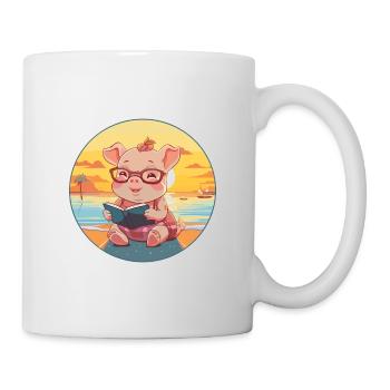 Cochon Mignon Drôle Dessin Animé Kawaii Livre Plage - Mug blanc - blanc - Droite