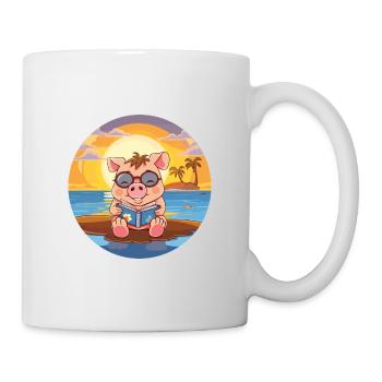 Cochon Mignon Drôle Dessin Animé Kawaii Livre Plage - Mug blanc - blanc - Droite