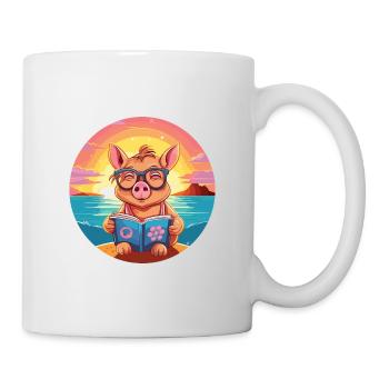 Cochon Mignon Drôle Dessin Animé Kawaii Livre Plage - Mug blanc - blanc - Droite