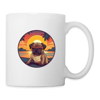 Mopshund niedliche lustige Karikatur kawaii Buch Strand - Tasse - Weiß - Rechts