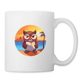 Eule Niedliche Lustige Karikatur Kawaii Buch Strand - Tasse - Weiß - Rechts