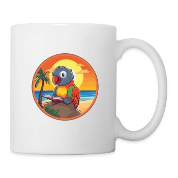 Parrot Cute Funny Cartoon Kawaii Book Beach - Mug - white - Right