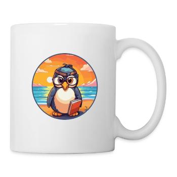 Pinguin Niedliche lustige Karikatur Kawaii Buch Strand - Tasse - Weiß - Rechts