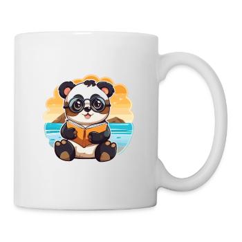 Panda Mignon Drôle Dessin Animé Kawaii Livre Plage - Mug blanc - blanc - Droite