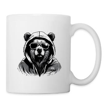 Bear with hoodie and sunglasses black and white - Mug - white - Right