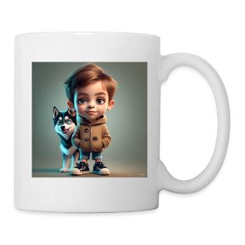 Junge mit Hund - Tasse - Weiß - Rechts