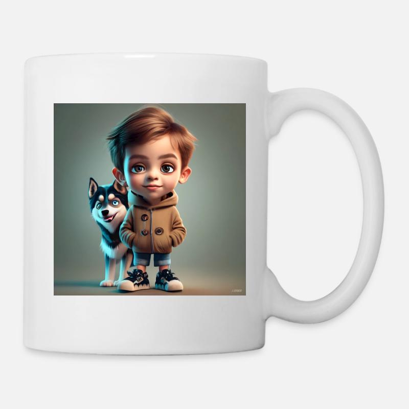 garçon avec chien - Mug blanc - blanc
