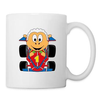 RENNFAHRER - RENNWAGEN - AUTO - SCHAF - TIER - Tasse - Weiß - Rechts
