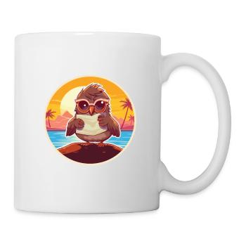 Spatz Niedliche Lustige Karikatur Kawaii Buch Strand - Tasse - Weiß - Rechts