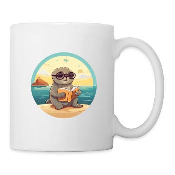 Sceau Mignon Drôle Dessin Animé Kawaii Livre Plage - Mug blanc - blanc - Droite